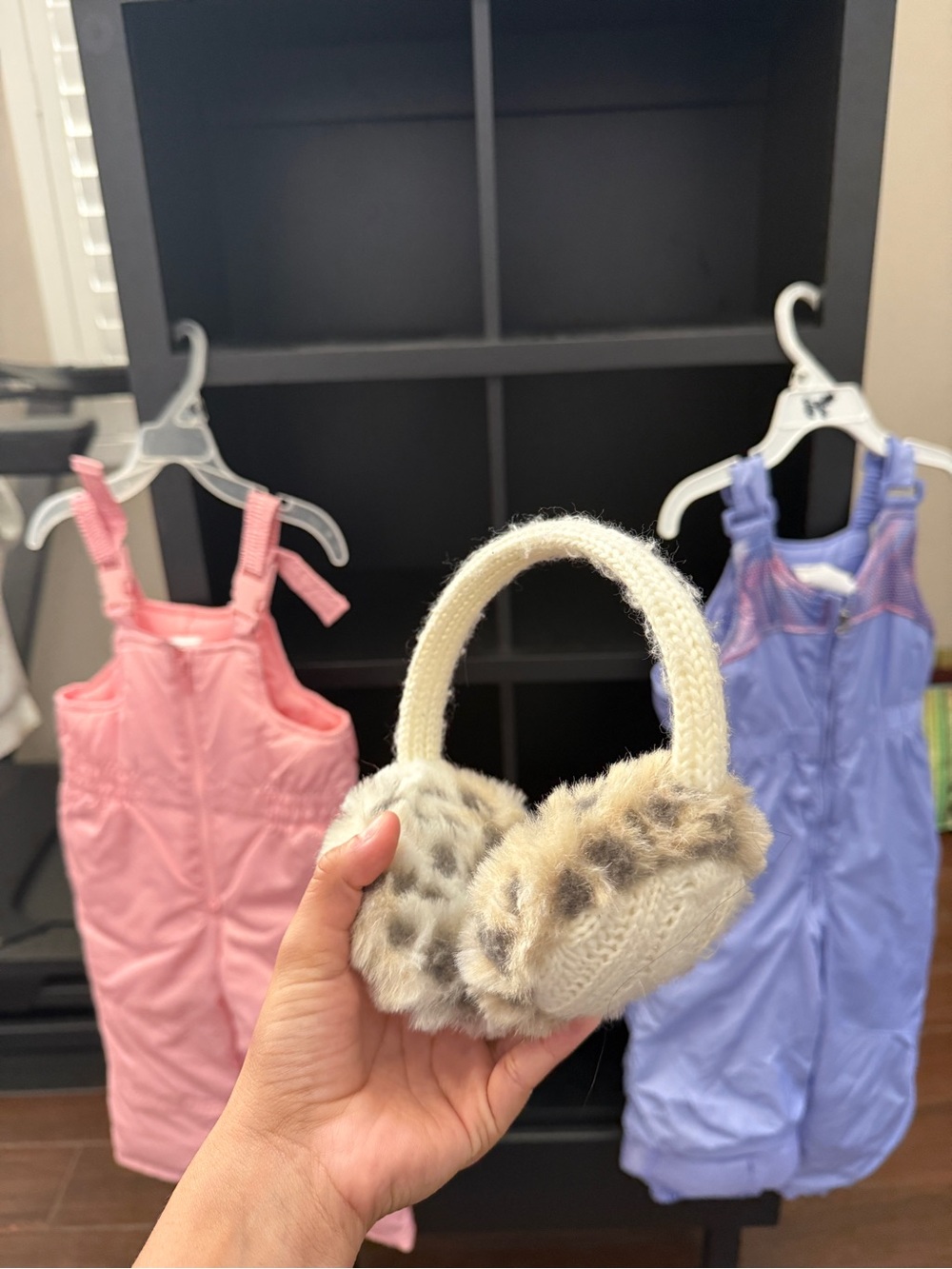 3T Pink and Purple Snow Bibs with Ear Muffs - Picture 9 of 10